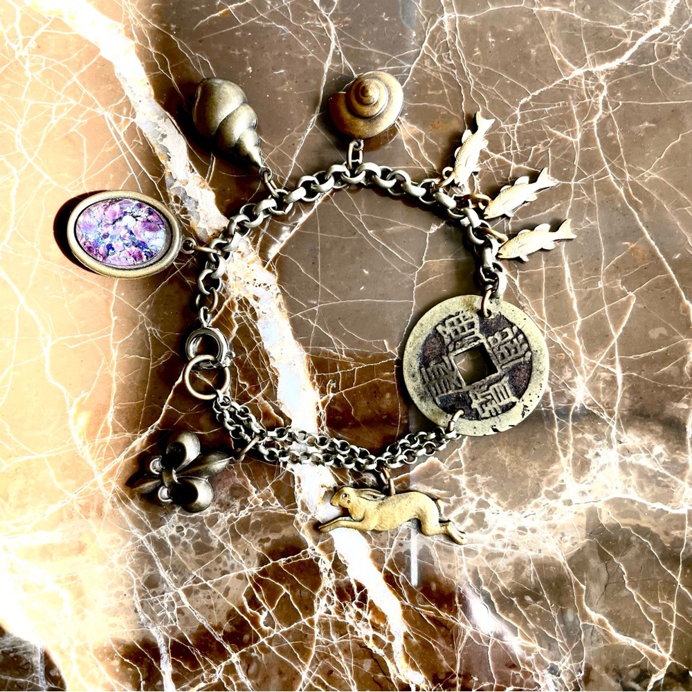 Charm Bracelet Bronze Gold Color San Francisco Purple Gemstone Custom Made